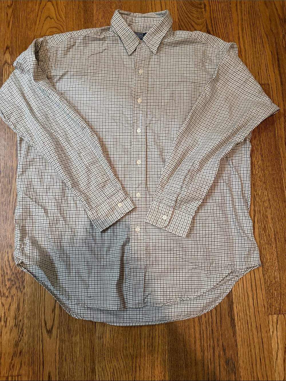 Ralph Lauren Men's Button-Down Shirt in White and Navy Micro-Check